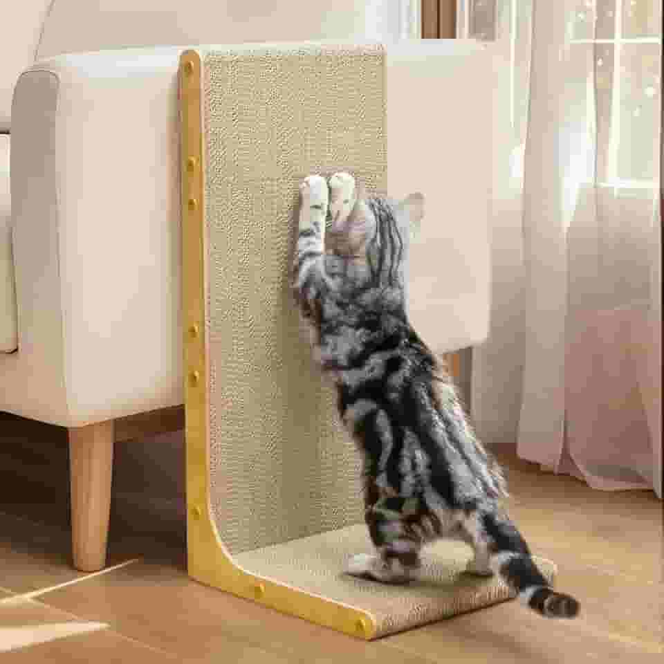 Conlun Arranhador de papelão para gatos, 58 cm, em forma de L, montado na parede, quadro vertical para arranhar, papelão durável para proteger móveis de gatos internos, grão de madeira grande
