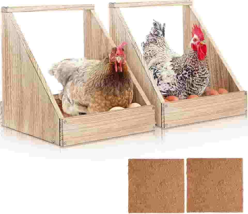 Chewoof Pacote com 2 caixas de ninho de frango, galinheiro de madeira, acessórios para galinheiros, caixa de ninho de galinha para fazenda de aves, caixas de nidificação de aves com almofadas de caixa