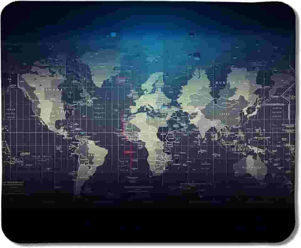 Tapete de mouse com mapa do mundo, mouse pads de mapa do mundo para mouse sem fio, computadores, laptop, acessórios de mesa, 9,5 x 7,9 polegadas