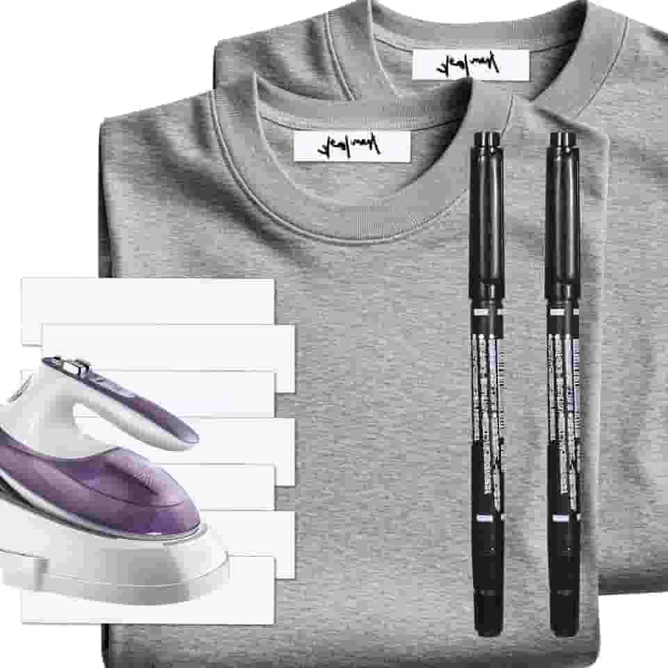 100 etiquetas de nome para roupas, etiquetas de roupas com 2 canetas marcadoras pretas, etiquetas de tecido para creche, casa de repouso, acampamento, escola, lavanderia