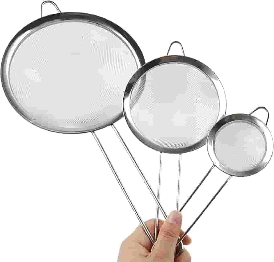 kit 3 Peças Peneiras em Aço Inox 12cm 18cm 20cm Utensílios de Cozinha