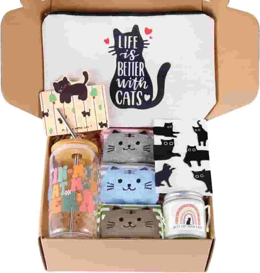 Presentes para amantes de gatos para mulheres, caixa de presente de mãe de gato para Natal, Dia das Mães, aniversário, presentes de gato para amantes de gatos, presentes temáticos de gato