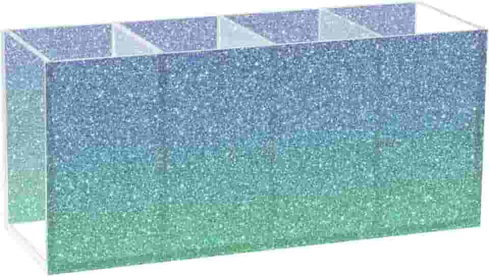 Joisal Porta-lápis transparente com glitter verde marinho, suporte de pincel de maquiagem para penteadeira, organizador de marcadores, suporte de escova de cabelo