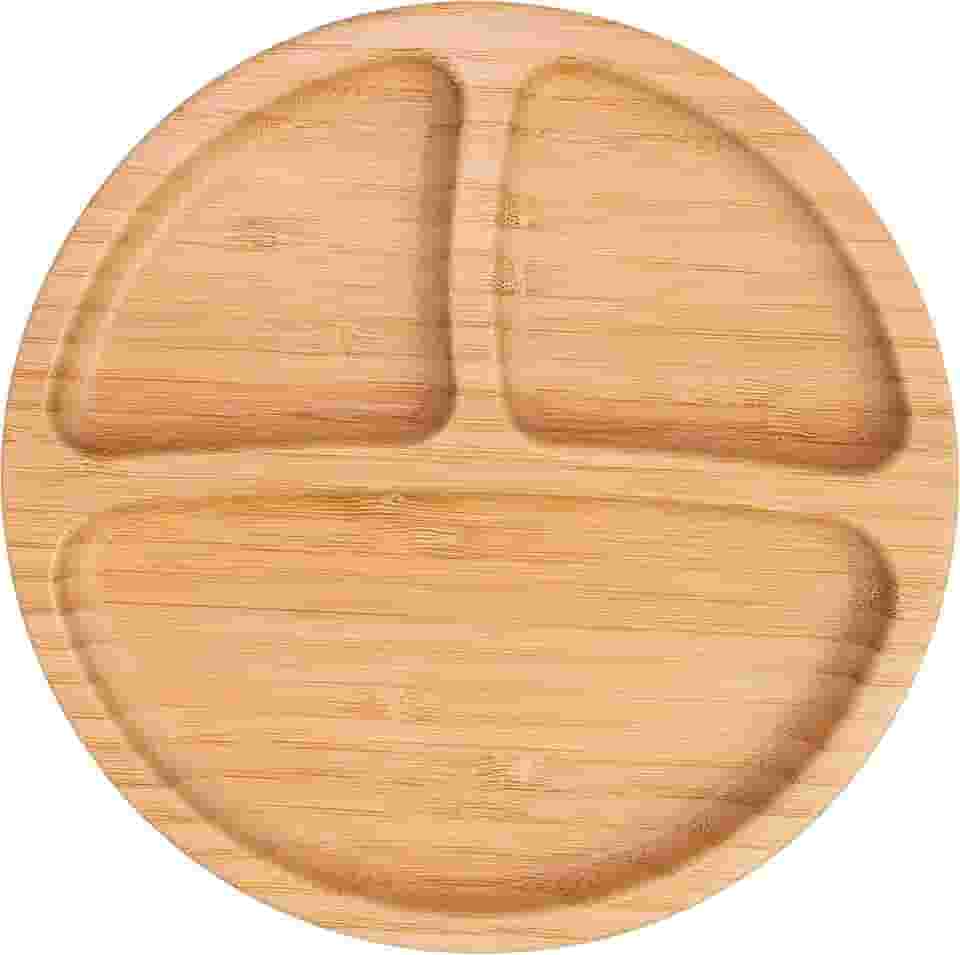 Prato Alimentação Bebê Freso Baby Introdução Alimentar Infantil BLW Bambu Biodegradável Atóxico Antibacteriano Ventosa Divisória, cor Rosa