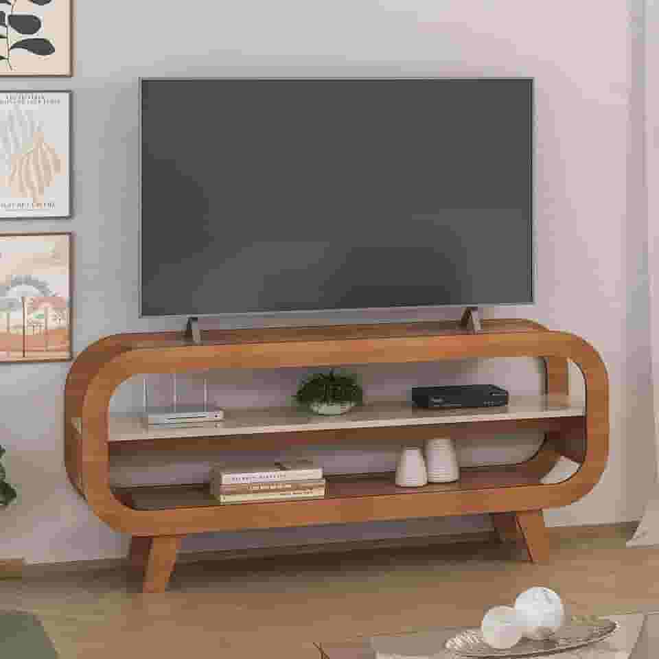 Rack 1,33 mt para TV até 60" com estrutura usinada MDF 15mm THEO cor Cinamomo/Off White - Artely