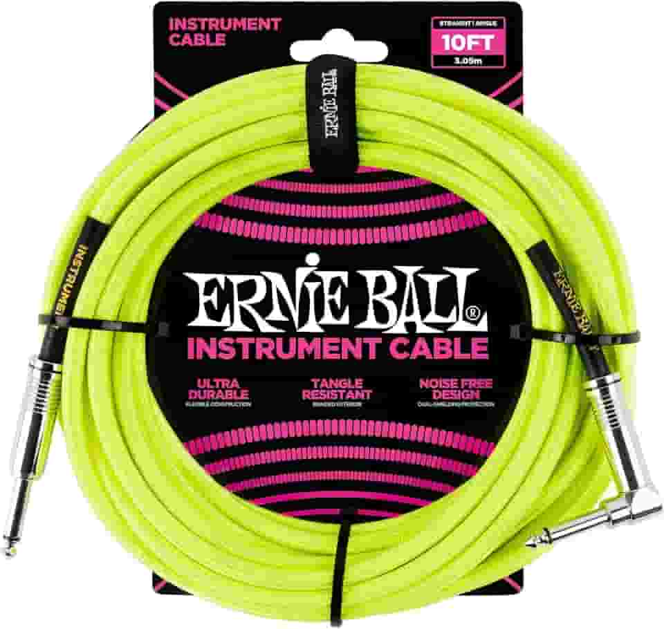 Ernie Ball Cabo de instrumento, ângulo reto de 0,63 cm, amarelo neon, 3 m (P06080)