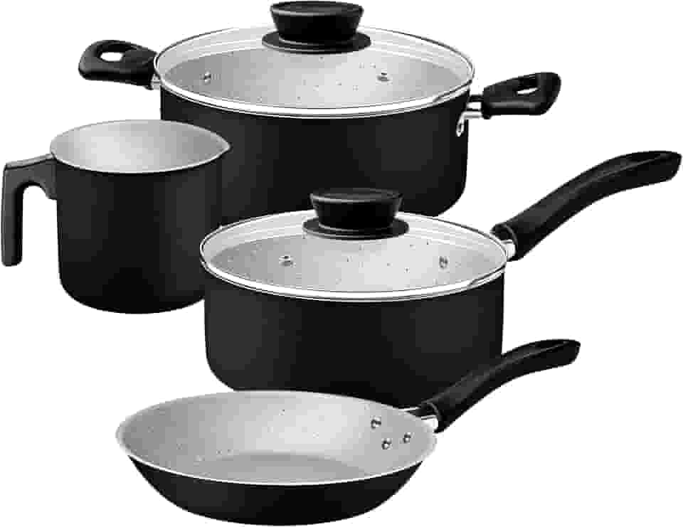 Jogo de Panelas Tramontina Linz em Aluminio com Revestimento Interno e Externo em Antiaderente Starflon Max Preto 04 Peças