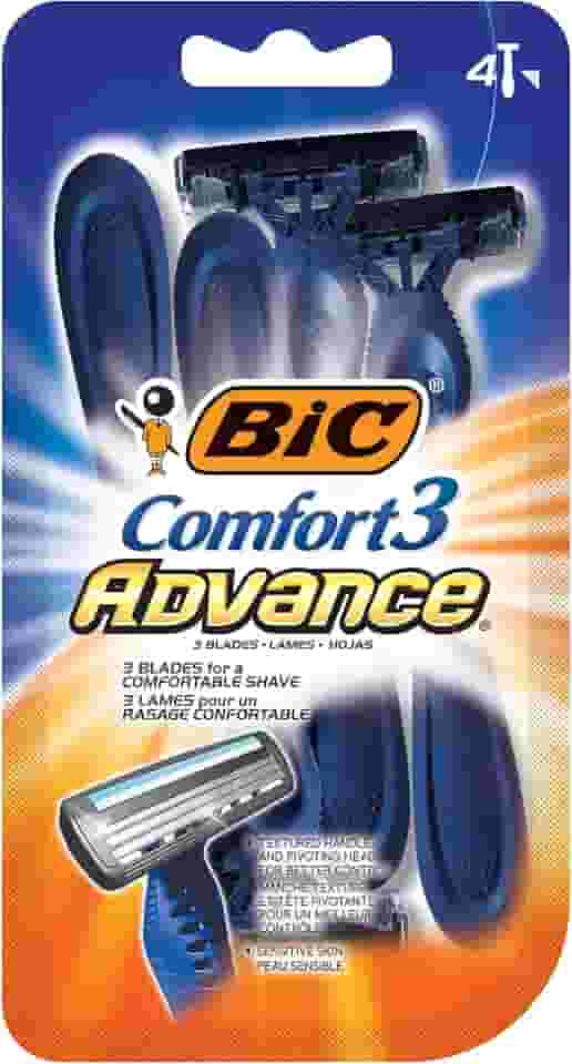 BIC Comfort 3 Advance Lâminas descartáveis para homens para um barbear ultra-calmante e confortável, pacotes de 4 lâminas descartáveis com 3 lâminas