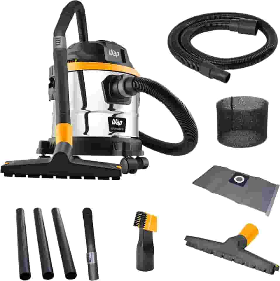 WAP Aspirador de Pó e Água Barril GTW INOX 15, Compacto, 14,8 Litros, com Filtro Lavável, 146mbar 1700W 127V