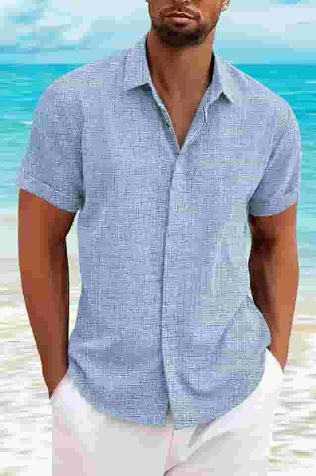 Camisas masculinas de linho de manga curta casual camisa de botão para homens praia verão casamento camisa