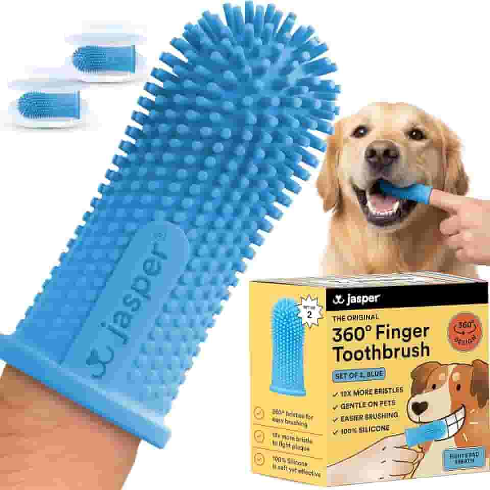 Jasper Escova de dentes para cães 360º – Design ergonômico – Cerdas completas para limpeza fácil para cães, gatos e animais de estimação – Conjunto de 2, azul claro