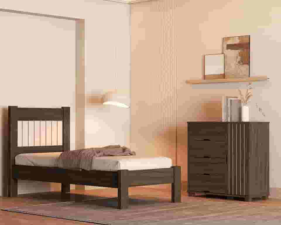 Jogo de Quarto Bela Com Cama Solteiro e Cômoda em MDF (Chocolate)