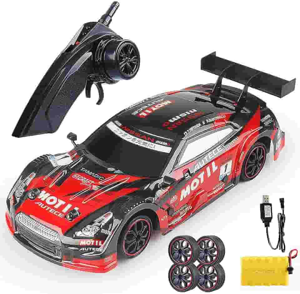 Carro de Drift com Controle Remoto, Carro de Corrida RC 1/14, Carro RC de Drift de Alta Velocidade 2.4G, Acelerador Proporcional 30KM/H com Pneus de Drift Substituíveis Vermelho