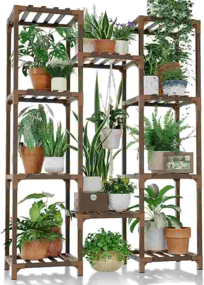 Bamworld Suporte de plantas para ambientes internos e externos, prateleira alta para vários vasos de plantas, suporte de flores de madeira, suporte de flores grande para sala de estar, pátio, varanda,
