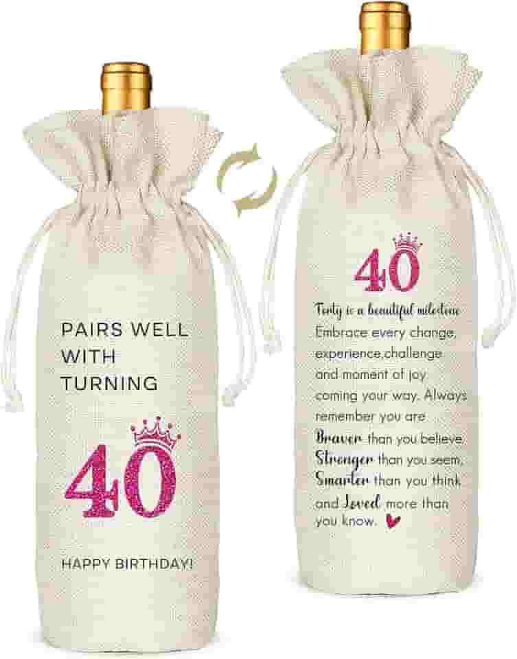 Presentes de aniversário de 40 anos para mulheres, presentes de aniversário de 40 anos para mulheres, saco de vinho, decoração divertida de festa de 40 anos, presentes de feliz aniversário, sacos de