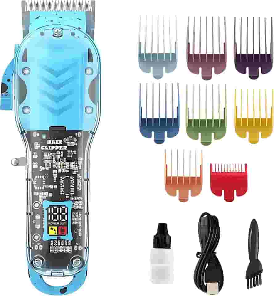 Maquina de Cortar Cabelo Profissional, Aparador de Barba para Homens sem fio,Cortador de Cabelo Elétrico Recarregável por USB com 8 pentes,Oléo Lubrificante (Azul)