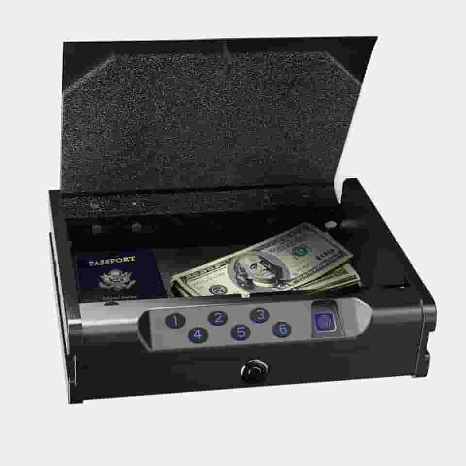 Seguro inteligente biométrico, com desbloqueio de impressão digital, porta USB-C, cofre compacto para mesa de cabeceira, cabe no carro, escritório