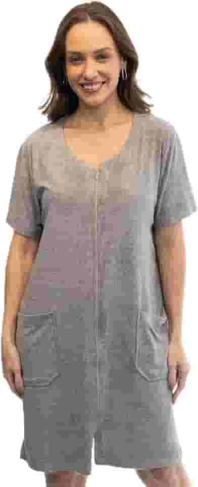 Roupão Robe Feminino Atoalhado Ziper Hidro Banho Meia Manga
