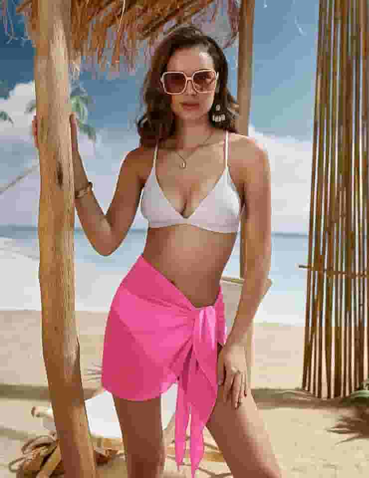 Saída de praia feminina curta sarongue chiffon saia saída de praia saída de praia P-3GG