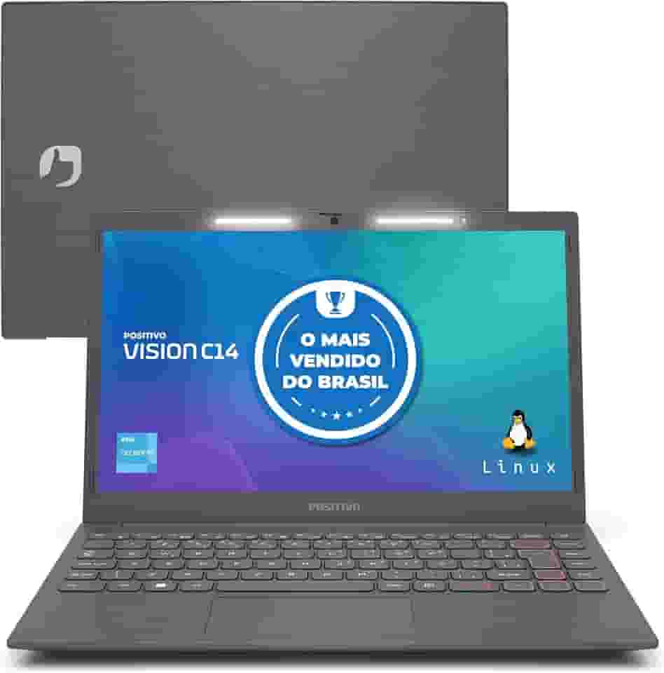 Notebook Positivo Vision C14 Lumina BAR Celeron, 8GB 128GB eMMC, Tela 14 Polegadas HD Antirreflexo, Linux, Tecla Link - Cinza