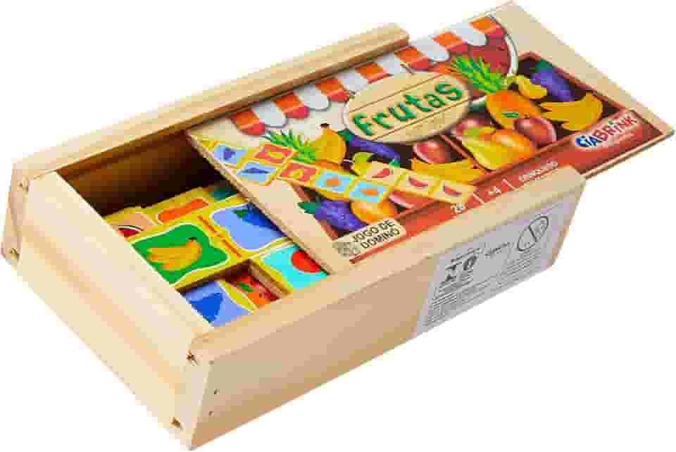 Ciabrink 121, Dominó Frutas em Madeira 28 Peças, A Partir de 4 Anos, Embalagem em Caixa Madeira
