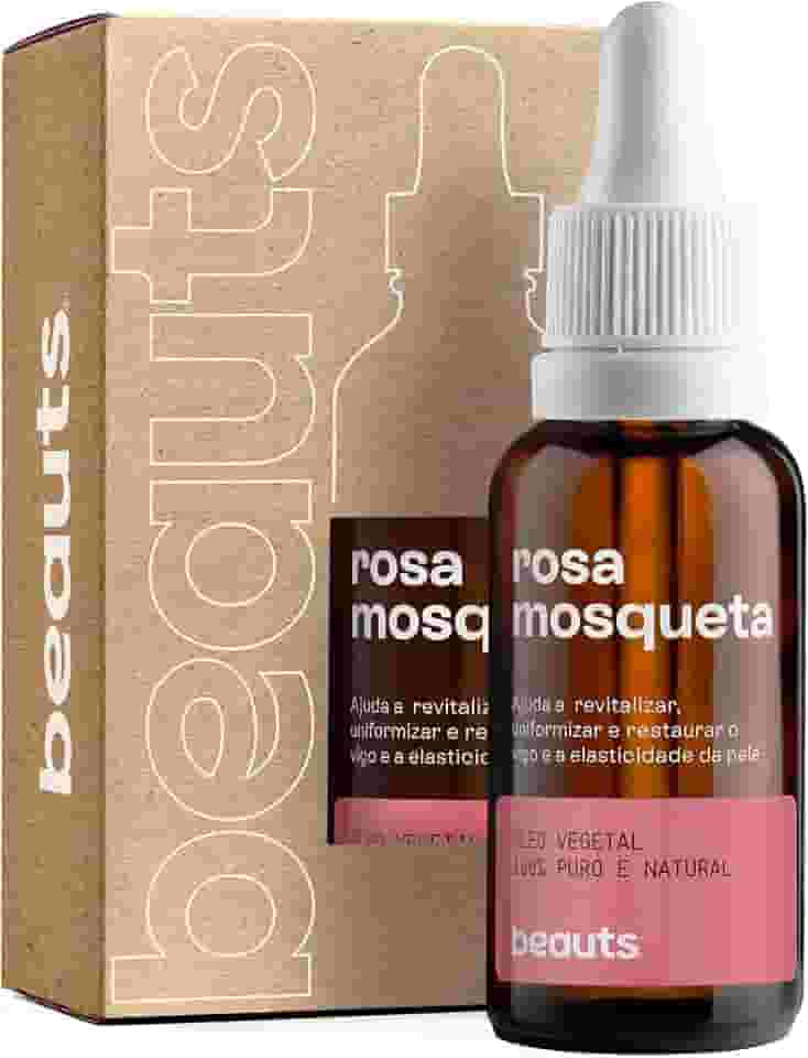 Óleo de Rosa Mosqueta Pura - Clareador, Hidratante e Antioxidante - Para Manchas, Rugas, Estrias e Melhor Elasticidade - Uso Facial, Oleo Corporal e Cabelos - 100% Puro Natural Vegano - 30 mL Beauts
