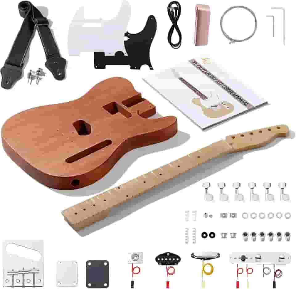 Leo Jaymz Kits De Guitarra Elétrica Estilo Tl Faça Você Mesmo Com Corpo De Mogno E Braço De Bordo - Escala De Bordo E Todos Os Componentes Incluídos (Cabeçote Tl Lj)