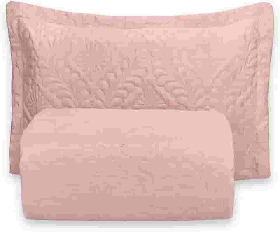 Kit Colcha Cobre Leito Camili Solteiro Dupla Face 2 Peças Ultrassônico (Rosê)