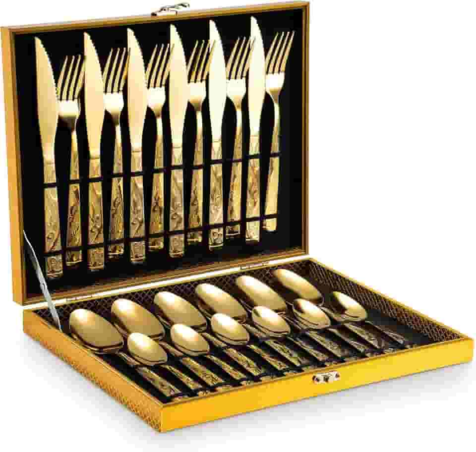 Kit Faqueiro Dourado Luxo Jogo Talheres Inox 24pçs + Maleta