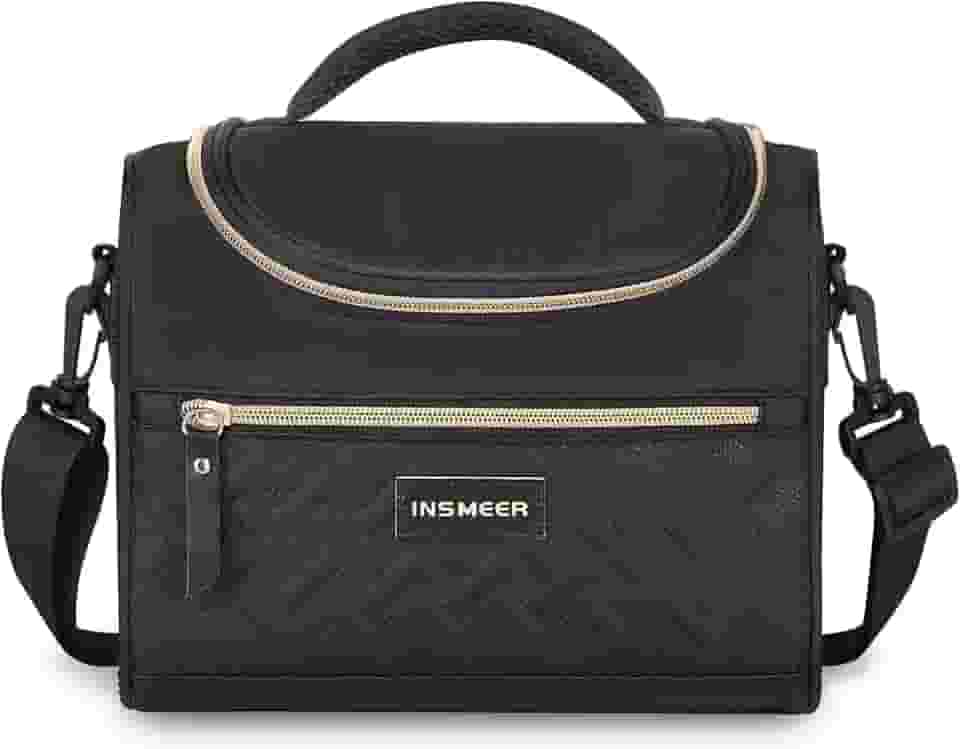INSMEER Bolsa Termica Lancheira Marmita - 8L, Lancheira Térmica Impermeável, Leve e à Prova de Vazamentos, Alça Ajustável para Ombro, para Academia, Trabalho, Passeio, Praia - Unissex Premium (Preta)