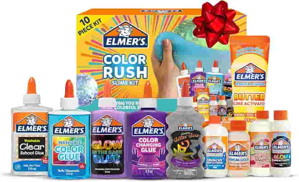 Elmer's Kit de geleca Color Rush, inclui cola líquida, ativador, muda de cor, brilha no escuro, geleca de manteiga e muito mais, conjunto de 10 peças - perfeito para festas, presentes, atividades