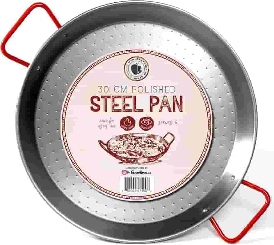 Gourmanity Feito por Garcima, panela de paella de aço carbono de 30 cm, forma de paella de aço polido de 30 cm, grande da Espanha, prato de paella espanhol importado