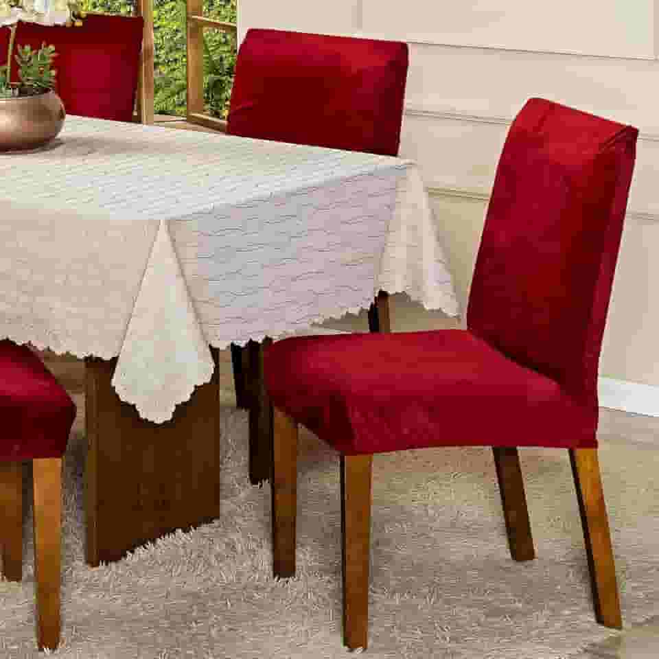 Capa de Cadeira Jantar Avulsa em Veludo Lisa Splendore Ajustável com Elástico - Tecido Suede Protetor Para Cozinha Toque Macio Aveludado (Vermelho)