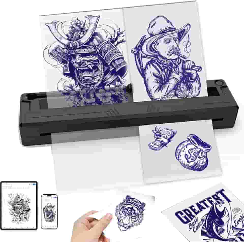 Impressora de estêncil de tatuagem 2025 – Máquina térmica de transferência de tatuagem Bluetooth sem fio, inclui 10 peças de papel de transferência, impressora de tatuagem portátil para iniciantes e