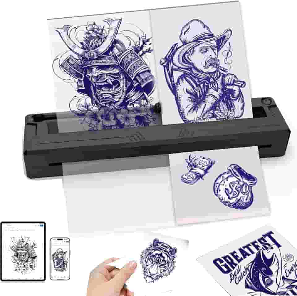 Impressora de estêncil de tatuagem 2025 – Máquina térmica de transferência de tatuagem Bluetooth sem fio, inclui 10 peças de papel de transferência, impressora de tatuagem portátil para iniciantes e