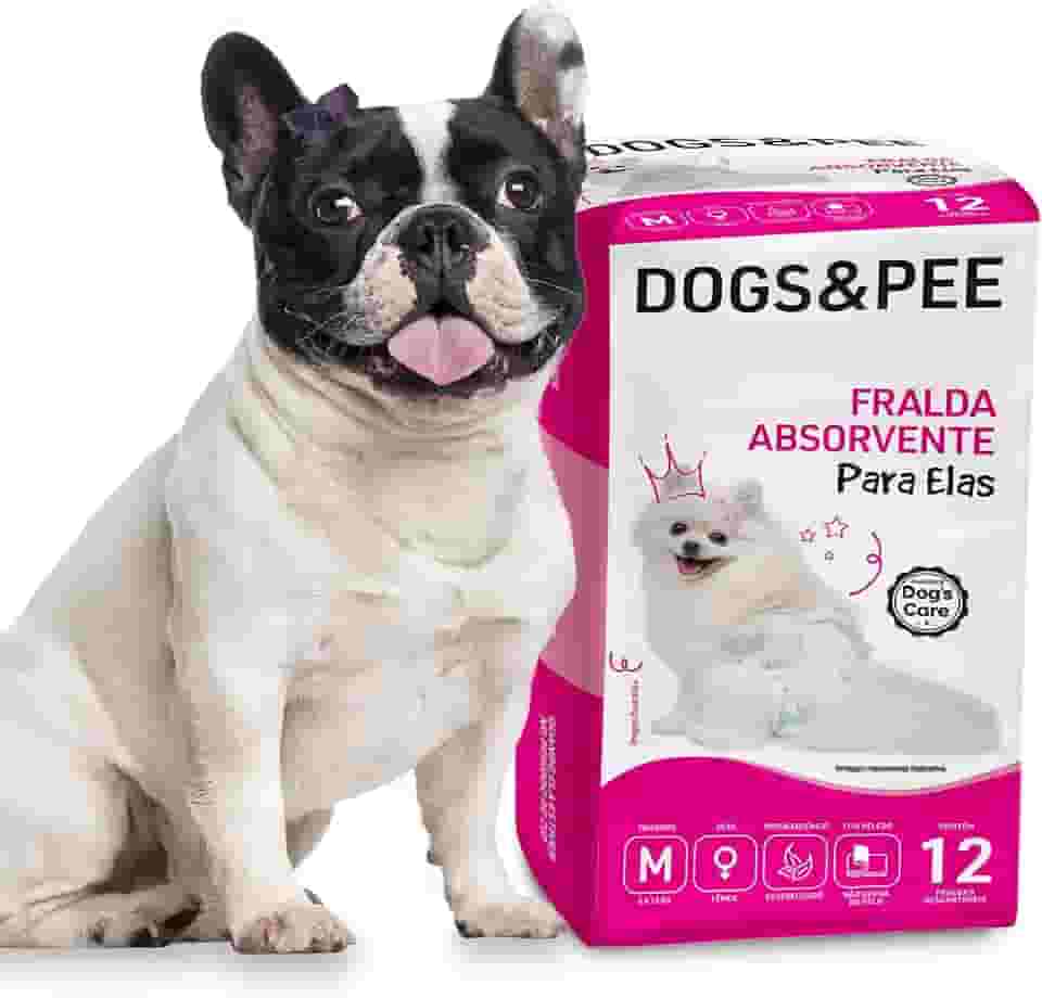 DOG’S CARE Dogs&Pee Fralda Descartável Para Cães Fêmeas de 6 a 13kg - Fralda Absorvente Para Cachorros Idosos e Filhotes - Tamanho M - 12 Unidades
