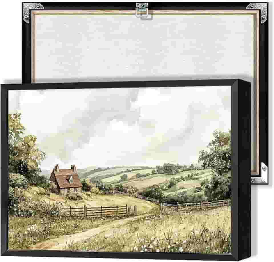 Pôster vintage rústico em tela com paisagem de casa de campo, arte de parede, arte rural de flores silvestres, pinturas para casa, sala de estar, quarto, decoração de parede 30,5 x 40,6 cm, sem