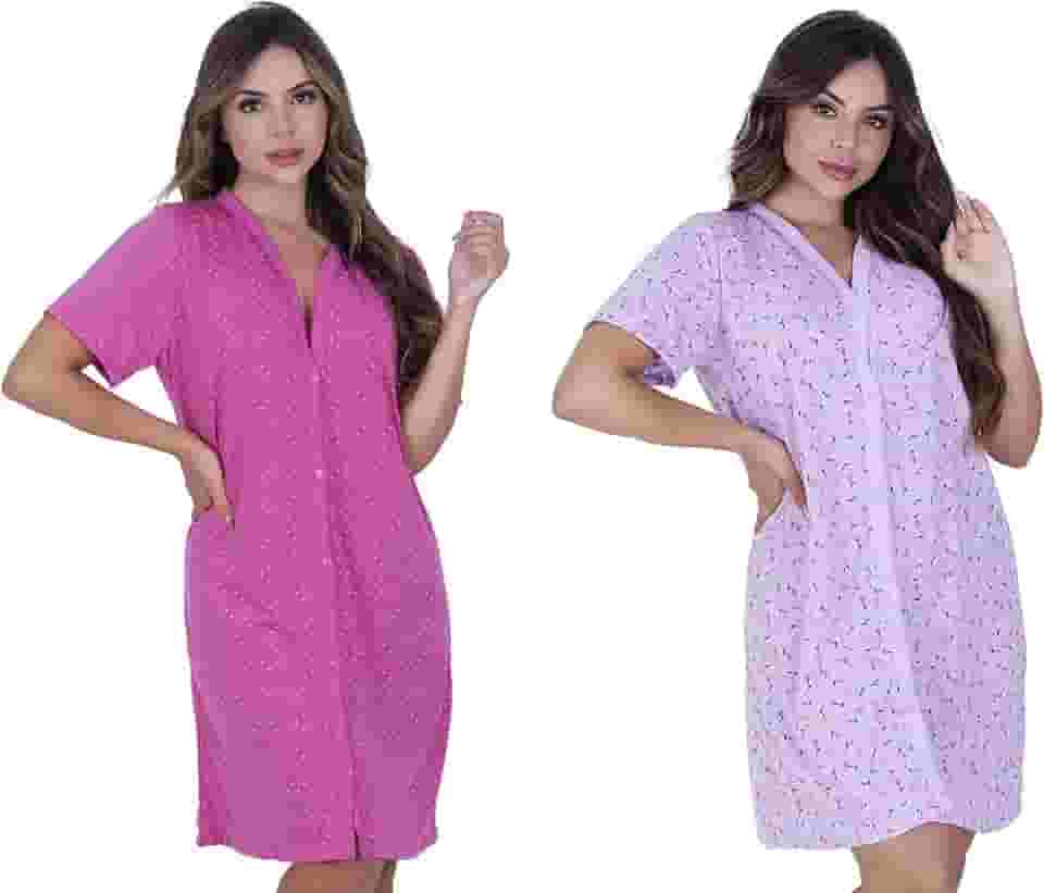 Kit 2 Camisola manga curta de botão abre fácil amamentação gestante idoso