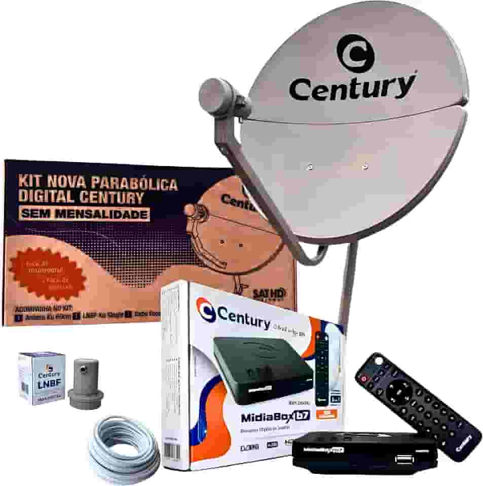 Kit Antena Parabólica c/Receptor Digital Century Midiabox B7 Sat Hd Regional