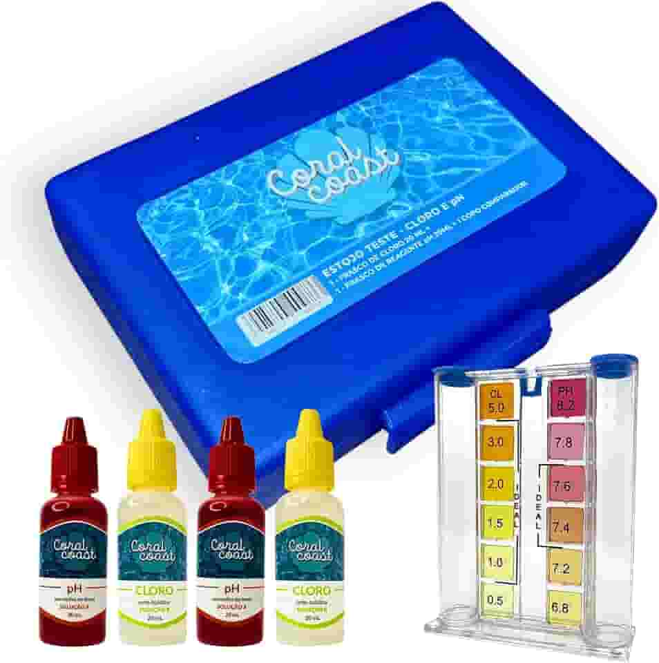 Estojo Medidor PH e Cloro + 2 Reagentes Extras CORAL COAST Kit Limpeza Manutenção Piscina Para Teste de Água Cristalina Verão