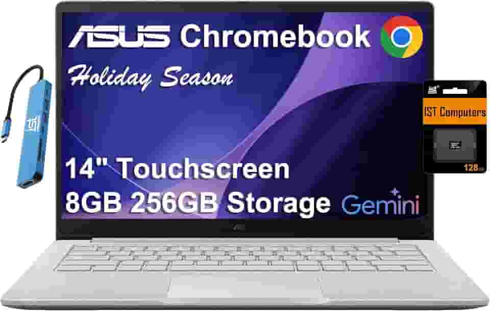 ASUS Laptop Chromebook CX14 (tela sensível ao toque FHD de 14 polegadas, Intel Celeron N4500, 8 GB de RAM, armazenamento de 256 GB (128 GB eMMC + cartão SD de 128 GB)) para casa e estudantes, webcam