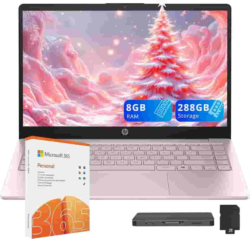 HP Stream Laptop HD de 14 polegadas para estudantes e negócios, processador Intel N150, 8 GB de RAM, Intel Graphics, 288 GB de armazenamento (128 GB UFS+conjunto de estação de ancoragem de 160 GB), 1