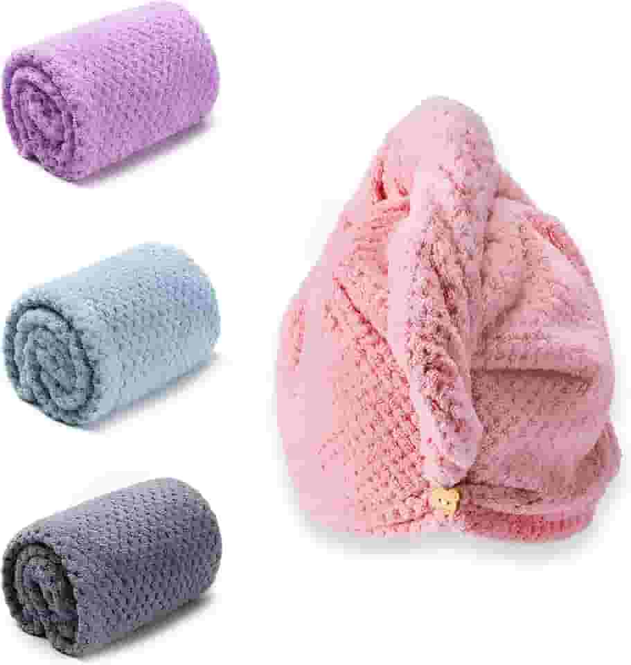 Toalha de Cabelo Tipo Touca - Material de Alta Absorção para Secagem Rápida e Eficaz dos Cabelos (Com Botão)
