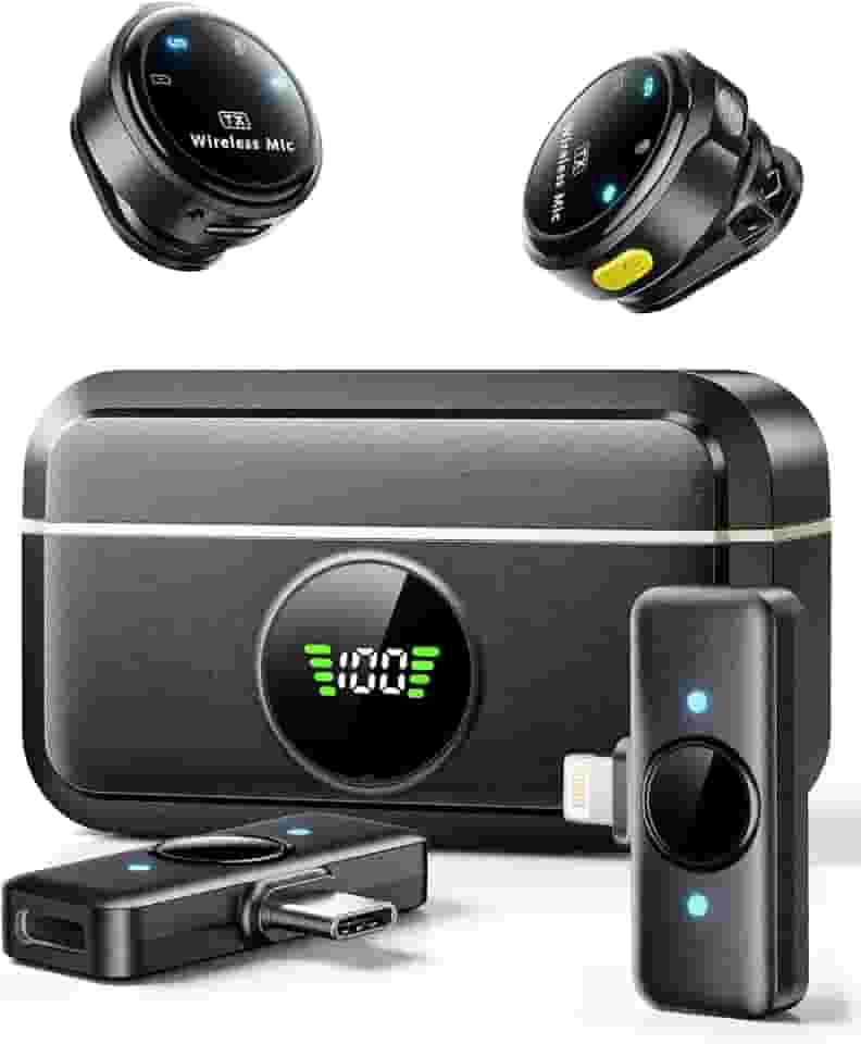 Microfone de lapela sem fio para iPhone/Android Suphyee, microfones de lapela com plugue Lightning/USB-C Plug-Play, alcance de 4,5 m, microfone condensador omnidirecional para gravação de vídeo