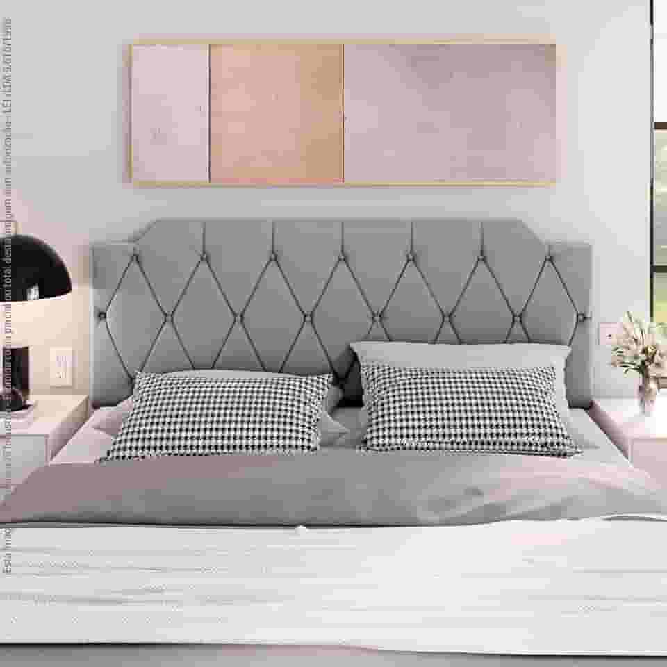 Cabeceira Box Estofada Painel Quarto Queen Suspensa Almofadada (Cinza)