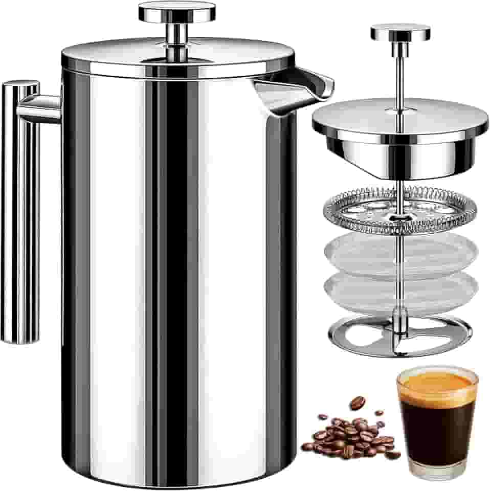 Cafeteira French Press Cafeteira com Filtro de 4 Estágios e Isolamento Duplo, 700 ml Prensa Francesa, Cafeteira Prensa Francesa de Aço Inoxidável