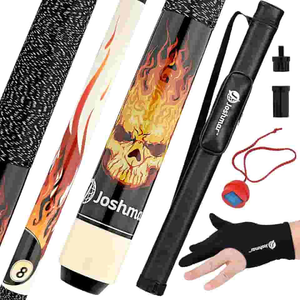 JOSHMAR Taco de bilhar profissional – Taco de sinuca premium feito com design bonito, exclusivo e luxuoso e a melhor qualidade de madeira canadense. Incluindo 4 acessórios para manter seu bastão de