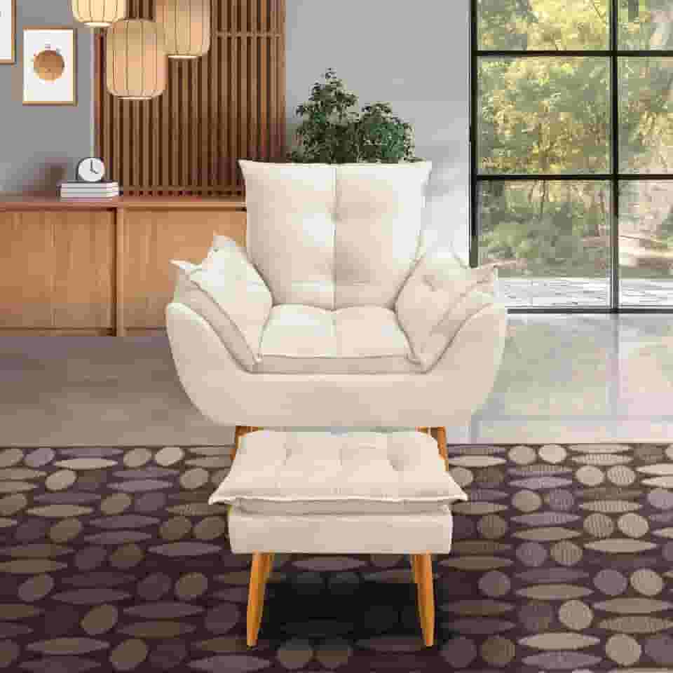 kit 1 poltrona Emily +puff descanso para os pés (bege)