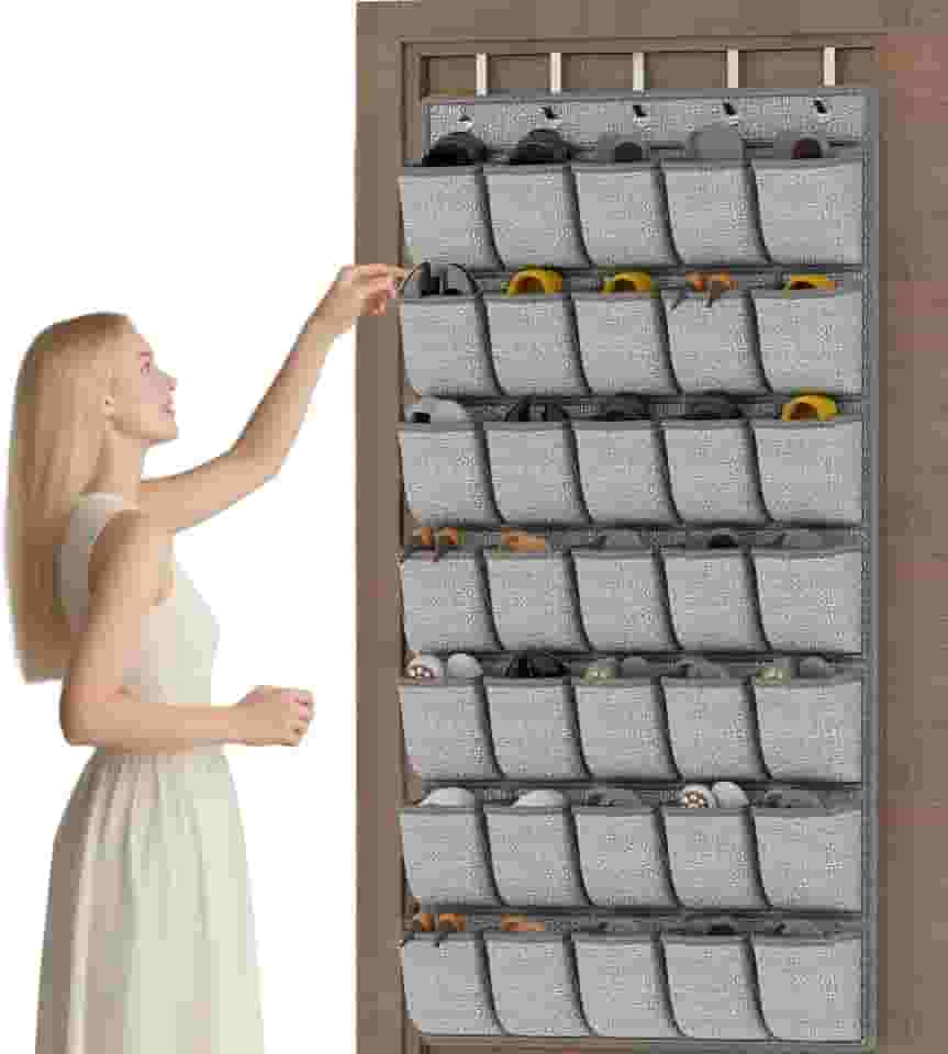 Organizador de sapatos com 35 bolsos sobre a porta, suporte para pendurar na porta para armário, suporte grande de armazenamento de sapatos, organizador Zapateras para sapatos (preto)
