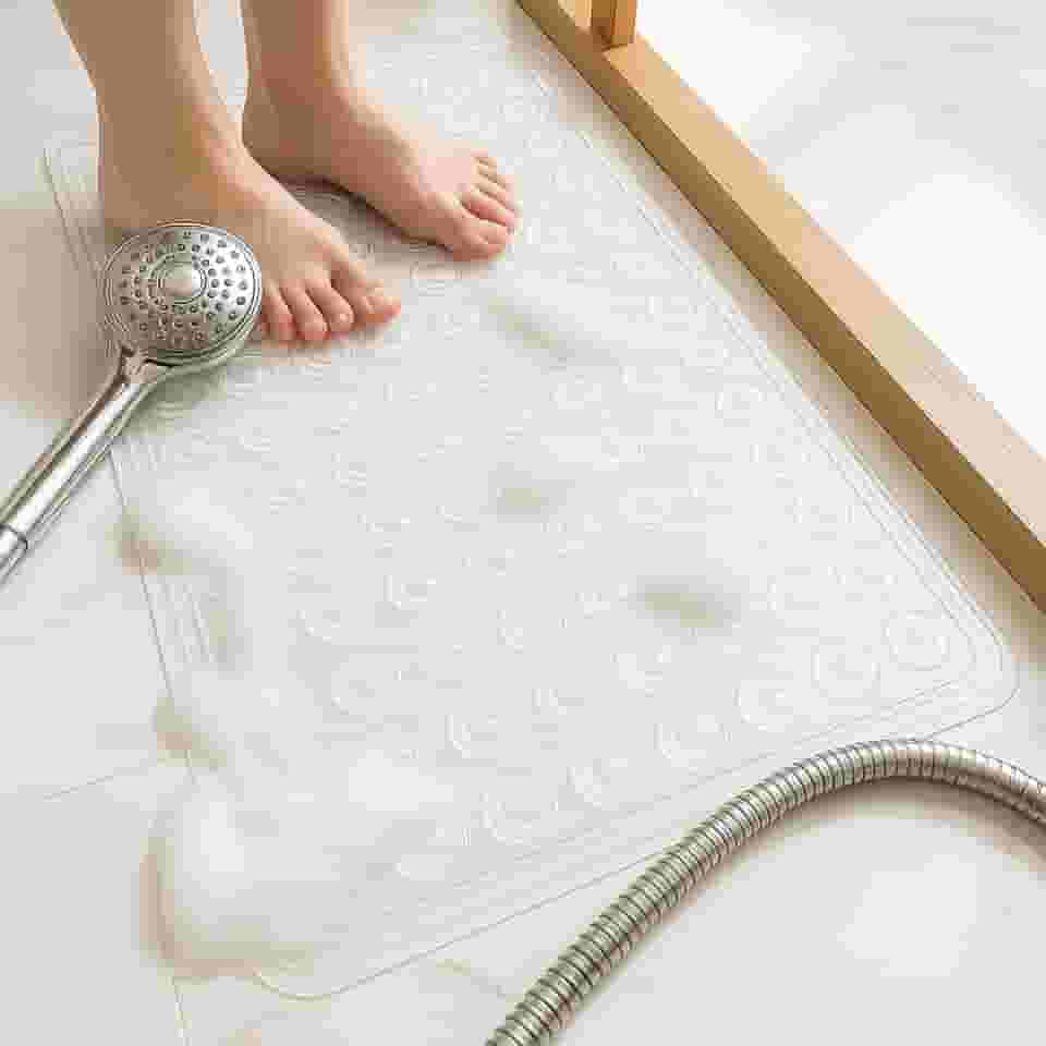 Tapete Banheiro Antiderrapante, Box, 40x100cm, com Furos de Drenagem e Ventosas – Lavável em Máquina